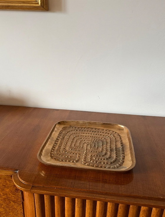 Image 1 of Plateau moderne en laiton massif / vide poche, Atelier Ventrella Italie années 1980