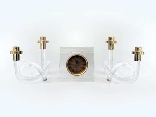 Kandelaar Set & Klok Dorothy C. Thorpe – kandelaars en kaarsen, Brass, Plexiglass, Vintage (photo 2 of 18)