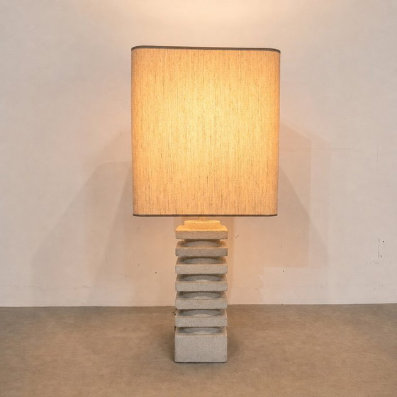 Image 1 of Large Brutalist Limestone Table Lamp, France, Circa 1970