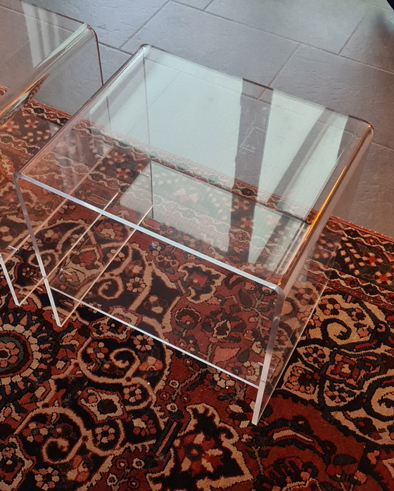 Image 1 of Mid-Century Lucite
plexiglass side table from the 1970s