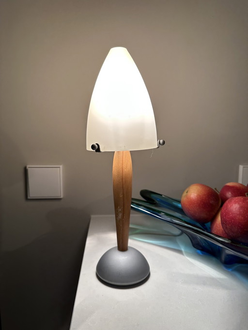 🌙 Vintage HEMA Tischleuchte – Holz, Milchglas & Metall | stimmungsvolle Retro-Designleuchte