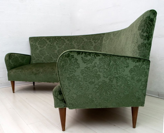 Image 1 of Mid-Century Modern Italian Damask Velvet Corner Sofa, 1950s