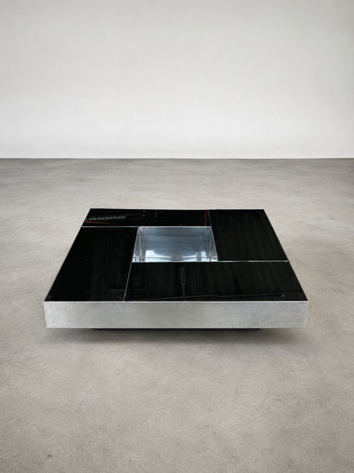 Mesa de centro NY form de los años 70/80 de acero espejado y cristal