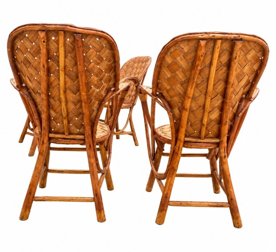 Set da giardino vintage in rattan intrecciato - tavolo rotondo e 4 poltrone – Set da salotto, Bamboo, Wicker (photo 6 of 15)