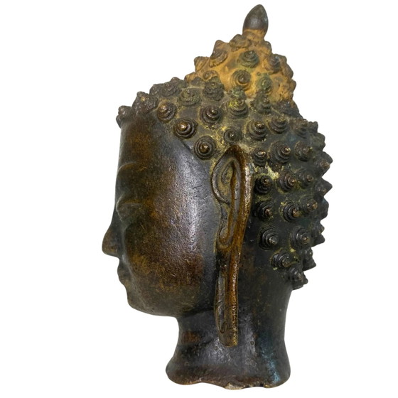 Cabeza de Buda de Bronce - Nepal - Dorado Residual – Esculturas, Bronze, Gold (photo 7 of 21)