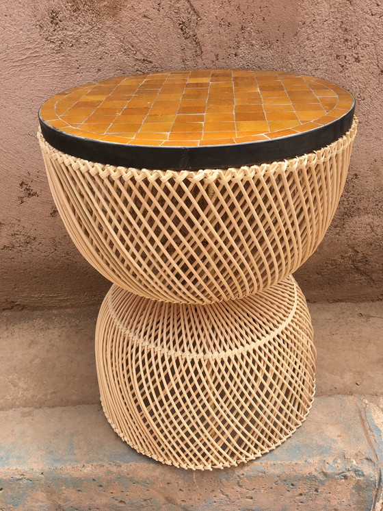 Image 1 of NOMADIC RATTAN TABLE WITH ZELLIGE TOP