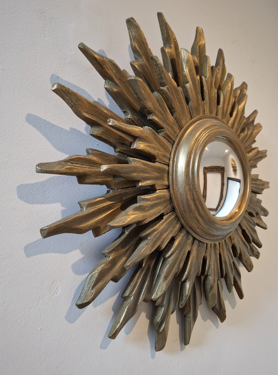 Image 1 of 40cm double-decker wooden sun mirror! Convex. 1950.