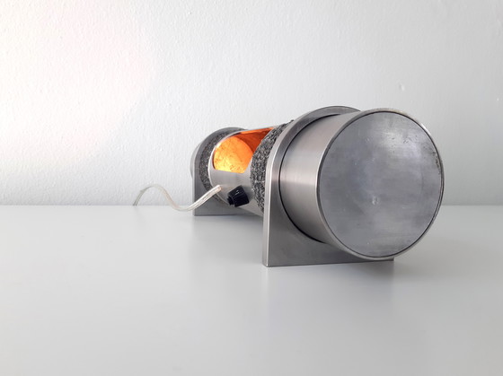 Image 1 of Bijzondere stalen vintage cilinder lamp, sfeervolle brutalist tafellamp