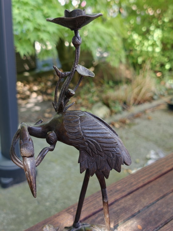 Image 1 of Chandelier en bronze japonais : Grue sur tortue (Meiji)