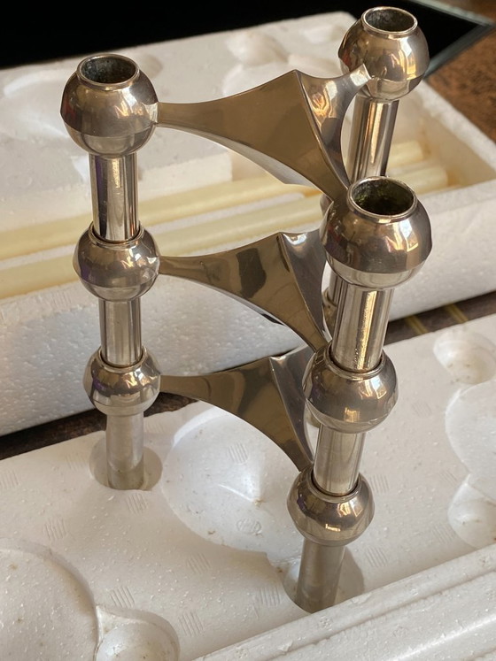 Set di 3 candelieri S22 e 9 candele modulari, NAGEL Vintage 1970, con scatola originale. – Portacandele (photo 6 of 17)