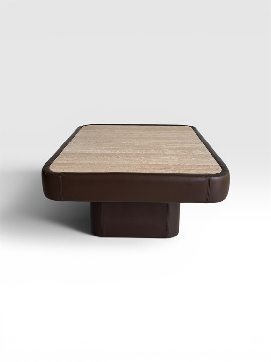 Image 1 of Travertine leather coffee table