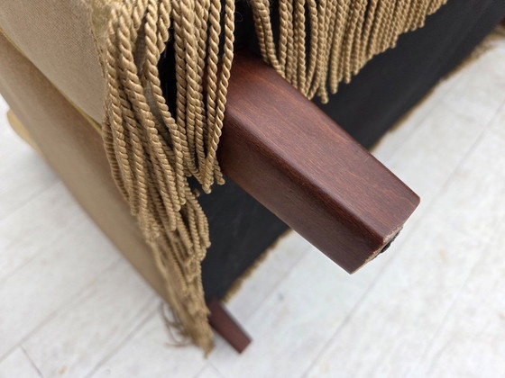 Image 1 of Deense fauteuil uit de jaren 70, bekleed met honinggeel meubelvelours.