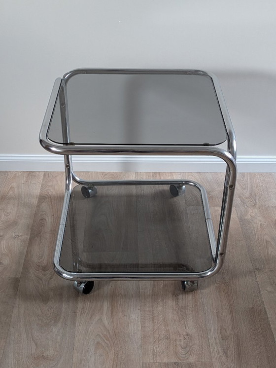 Image 1 of Vintage Space Age Chrome & Smoked Glass Trolley