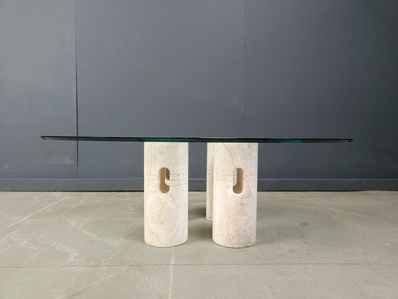 Image 1 of Table basse vintage en travertin et verre, 1970
