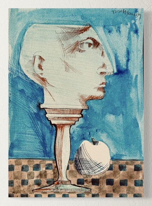 Robert Detheux - surrealist painting from 1959 - tribute to Magritte