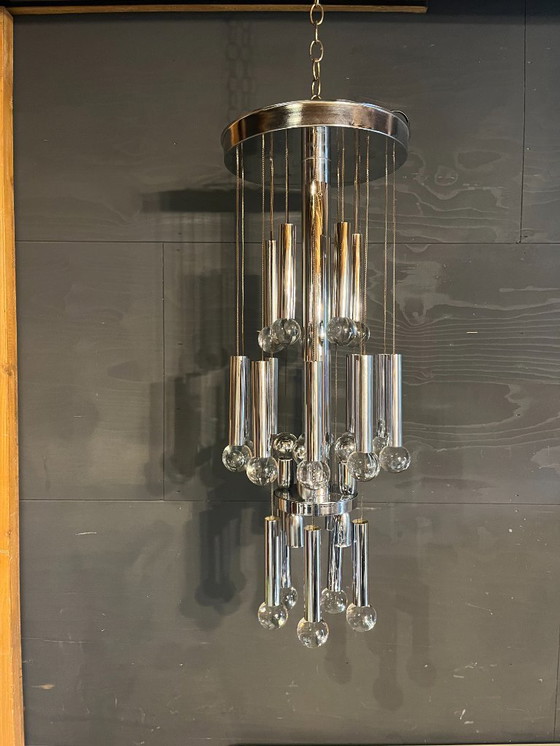 Image 1 of Sciolari Kronleuchter aus der Mitte des 20. Jahrhunderts, aus Chrom und Glas