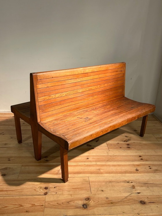 Image 1 of Banc de train industriel vintage 1950s