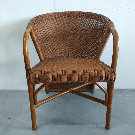 Image 1 of Vintage jaren 70 Rohé design rotan/pitriet fauteuil/stoel(en)  