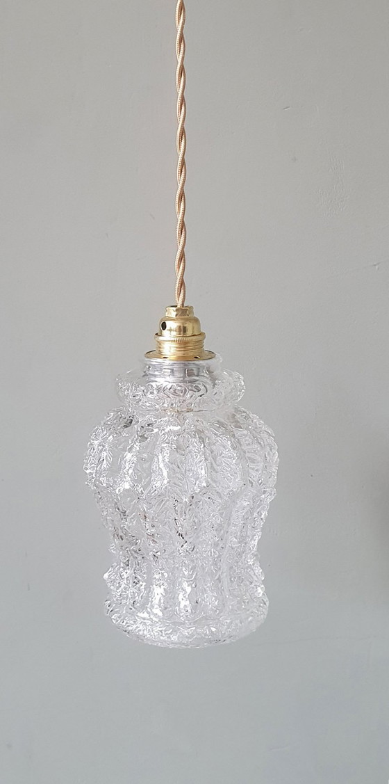 Image 1 of Vintage hanglamp van dik, getextureerd glas. Duitsland Mid Century