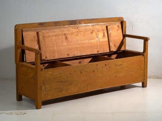 Antique painted storage bench in pine wood – Central Europe, circa 1920 – Benches (photo 21 of 40)