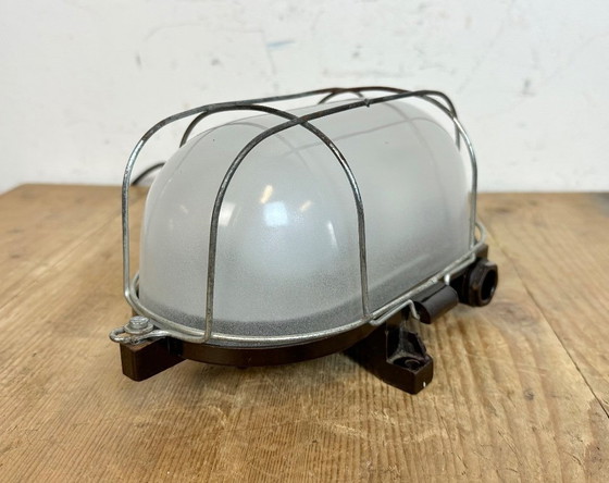 Image 1 of Industrial Brown Bakelite Wall Light with Milk Glass, 1960s