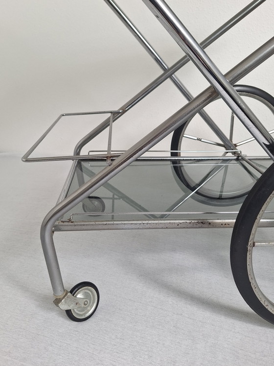 Carrello per bevande/carrello di servizio in stile Art Déco, anni '60 – Oggetti decorativi, Chrome, Glass (photo 8 of 9)