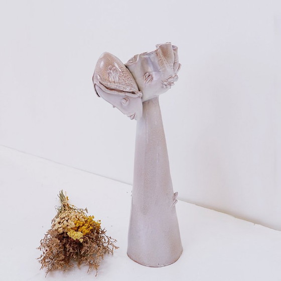 Image 1 of Ceramic Sculpture Female Face Flower Vase Decoration