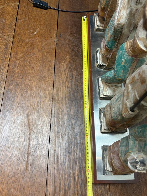 Exclusieve Flamant "Processie" Tafellamp – Handgesneden Hout – Etnisch Design – Tafellampen, Metal, Textile (photo 5 of 15)