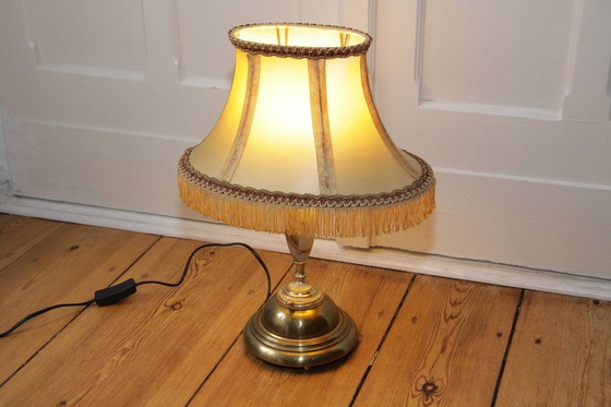 Image 1 of Tafellamp Tafellamp messing natuursteen franjes 70s J Vintage