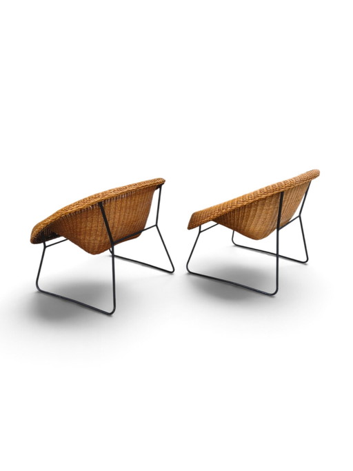 Pair of Wicker 1960s Armchairs – fauteuils, Metal (photo 2 of 8)