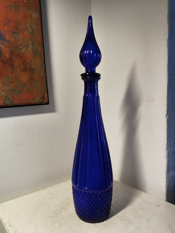 Image 1 of Vintage design kobaltblauwe glazen karaf van Empoli Italië 