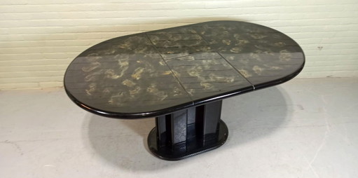 Vintage ovale uitschuifbare eettafel, glanzend zwart