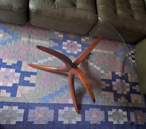 Image 1 of Danish Coffee Table in Solid Teak with Circular Glass Top, 1960s
