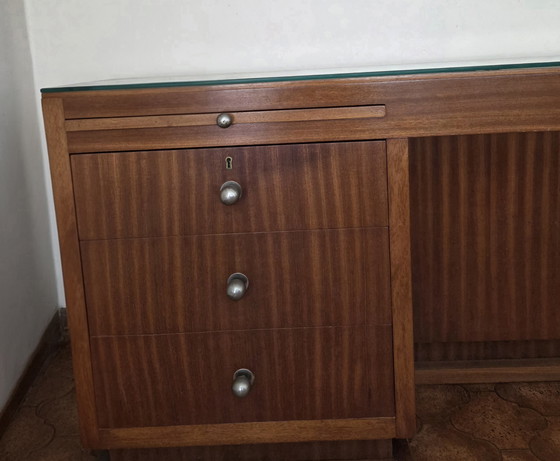 Image 1 of Vintage Italian Modern Credenza with Floating Glass Shelves & Pull-Out Trays