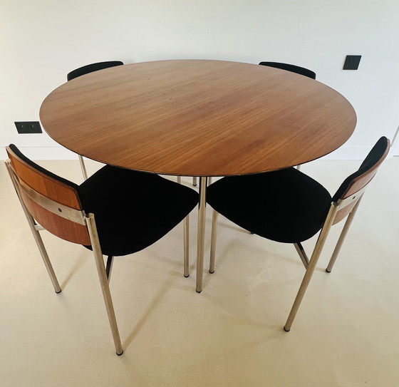 Image 1 of Wood And Metal Dining Table And Chairs, Italy 60s