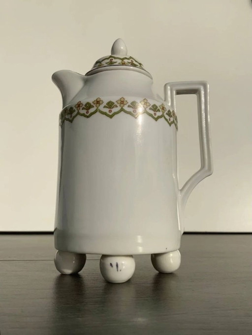 Caffettiera in porcellana Art Déco - Stile "Alt Wien" - Quattro piedini a sfera - c. 1920-1930