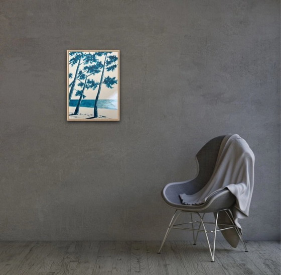 Image 1 of Inchiostro blu cinese su carta naturale. Dimensioni 30x40 cm.