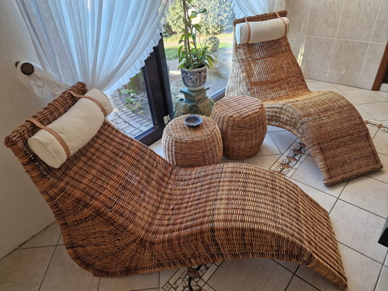 Image 1 of 2 poltrone in vimini con tavolini laterali