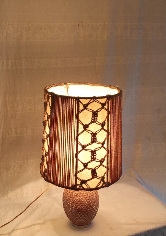 Image 1 of Lámpara de mesa de mimbre y cuerda - años 60/70