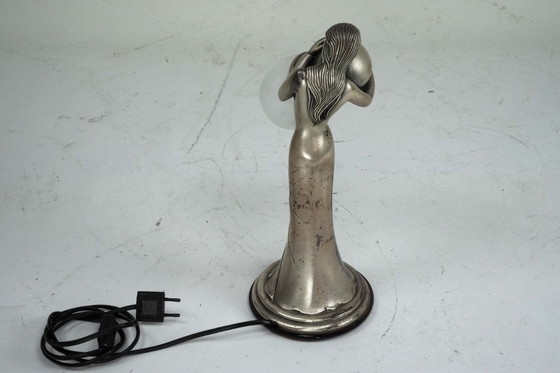 Image 1 of Silver Vermeil Figural Table Lamp with Opaline Glass. Italy 1960s