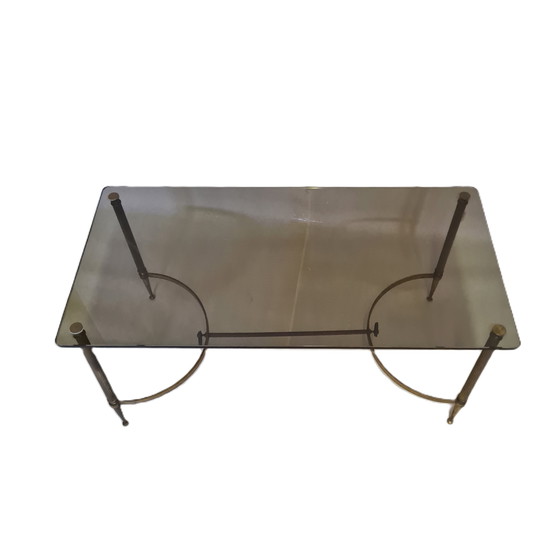 Image 1 of Table basse française avec plateau en verre fumé, années 1950