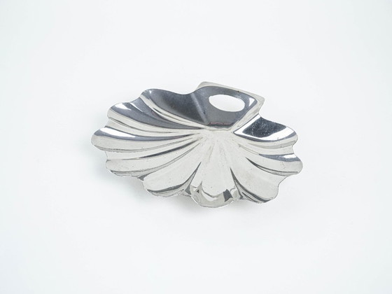 Image 1 of Plat de service en forme de coquillage, acier inoxydable, design danois, années 1970, fabriqué au Danemark
