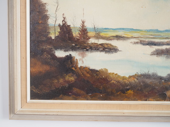 Image 1 of Tableau "L'étang d'automne", design scandinave, années 1970