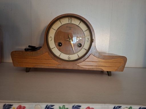 Bazuin Reloj de chimenea antiguo de madera con péndulo y llave de cuerda