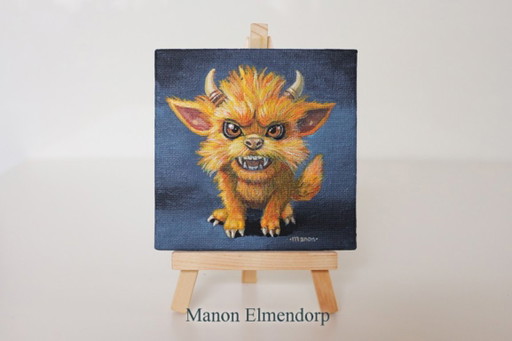 Petit tableau fantastique unique, peint à la main, représentant un âne