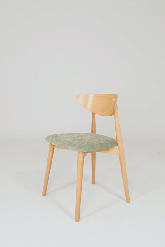 Image 1 of Set di 6 sedie da pranzo moderne, salvia Farbic e faggio naturale