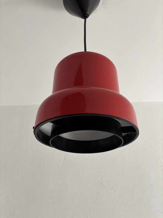 Image 1 of Small Red Metal Poker Pendant Lamp by Jo Hammerborg for Fog and Mørup, Denmark, 1970s