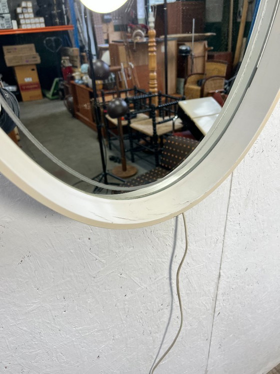 Image 1 of Vintage Ovale Spiegel Met Verlichting In Houten Lijst, Hillebrand Duitsland 1970,s