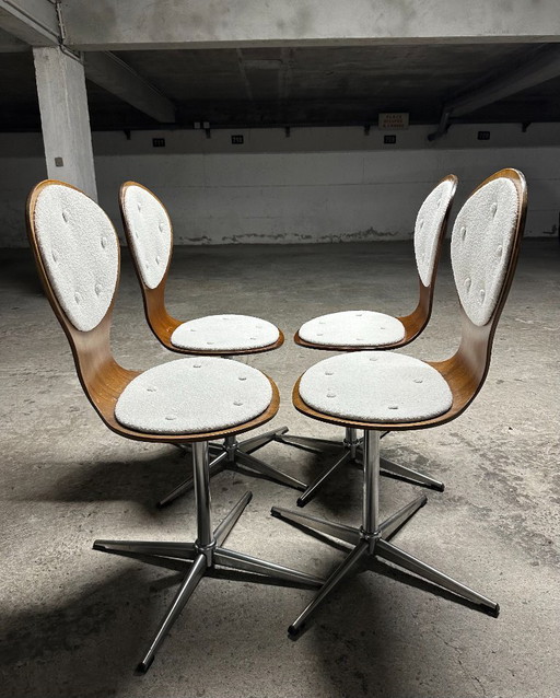 Set di 4 sedie vintage in legno curvato e impiallacciato in palissandro di Elmar Flötotto, Germania 1960