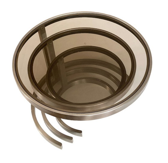 Image 1 of Tavoli di appoggio in acciaio inox e vetro fumé.